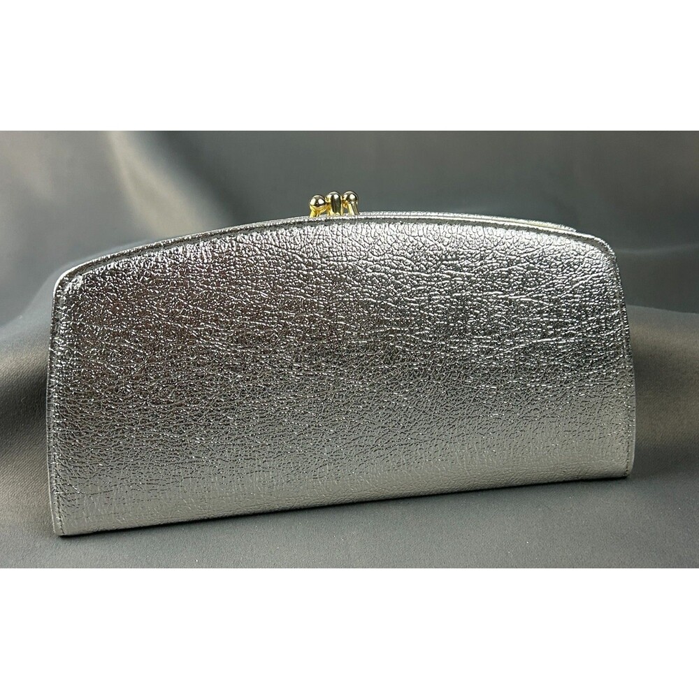Vintage Sparkle Metallic Silver Small Clutch Purse Wallet 8" X 4"